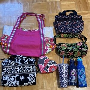 Huge bundle 8 retired Vera Bradley tote shoulder makeup bags + bottles